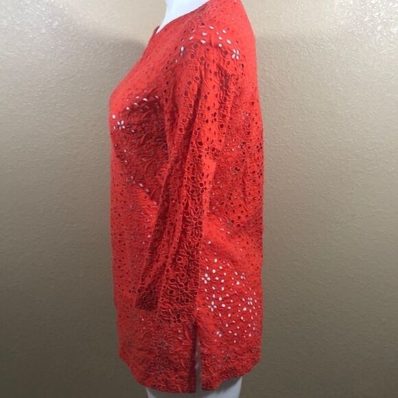 Talbots small 3/4 sleeve orange eyelet blouse - Picture 3 of 4
